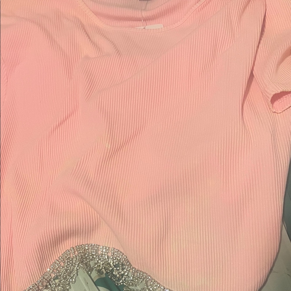 Forever 21 Pink Crop Top with Embellished Hem
